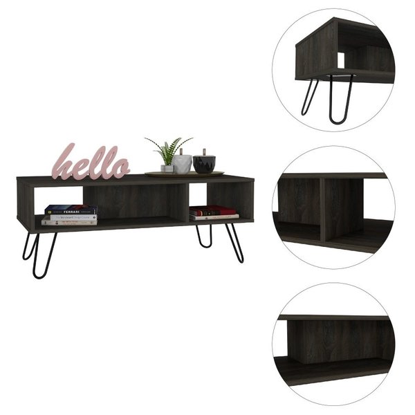 Tuhome Vassel Coffee Table, Hairpin Legs, Two Shelves, Espresso MLC4755